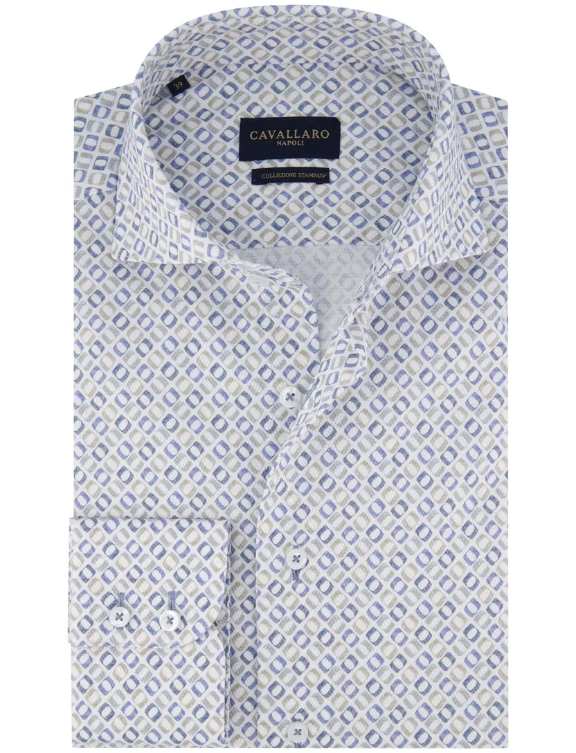 Cavallaro Midoti overhemd blauw printje katoen
