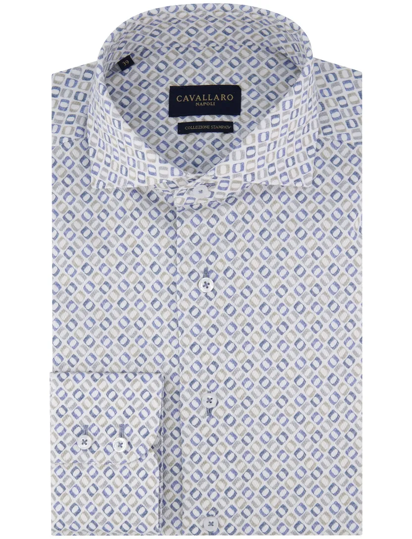 Cavallaro Midoti overhemd blauw printje katoen