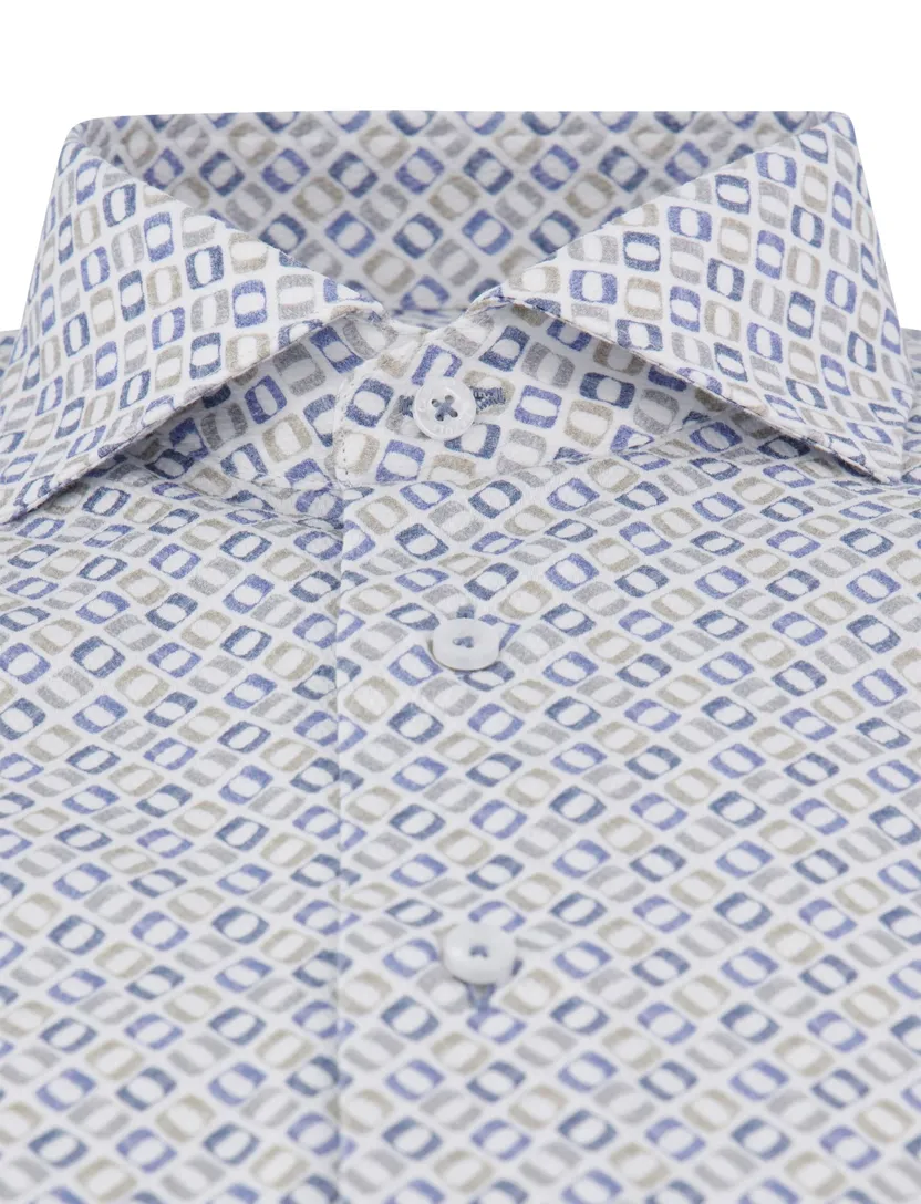 Cavallaro Midoti overhemd blauw printje katoen