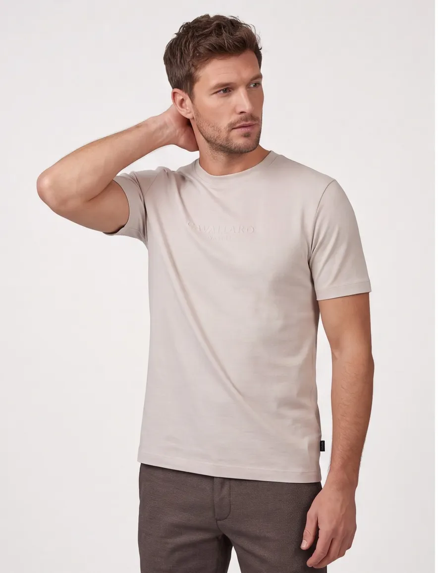 Cavallaro Bruno t-shirt beige effen slim fit katoen