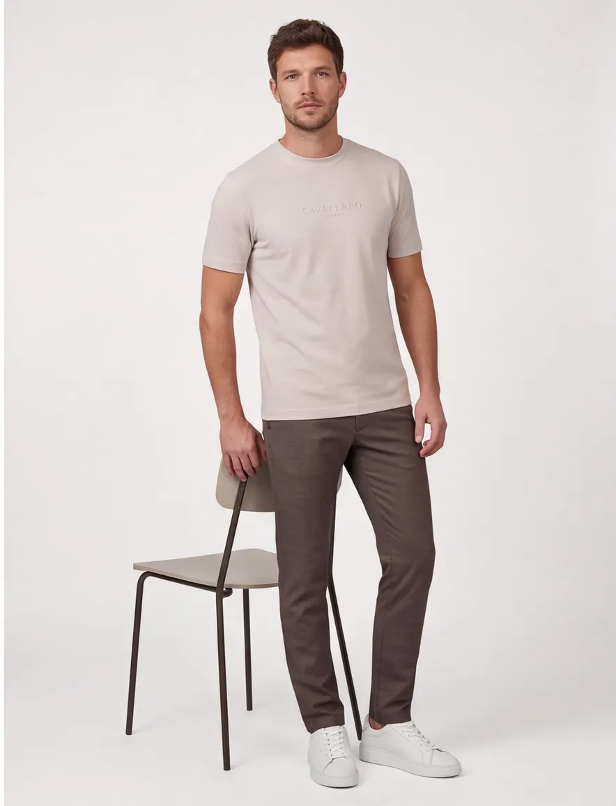 Cavallaro Bruno t-shirt beige effen slim fit katoen