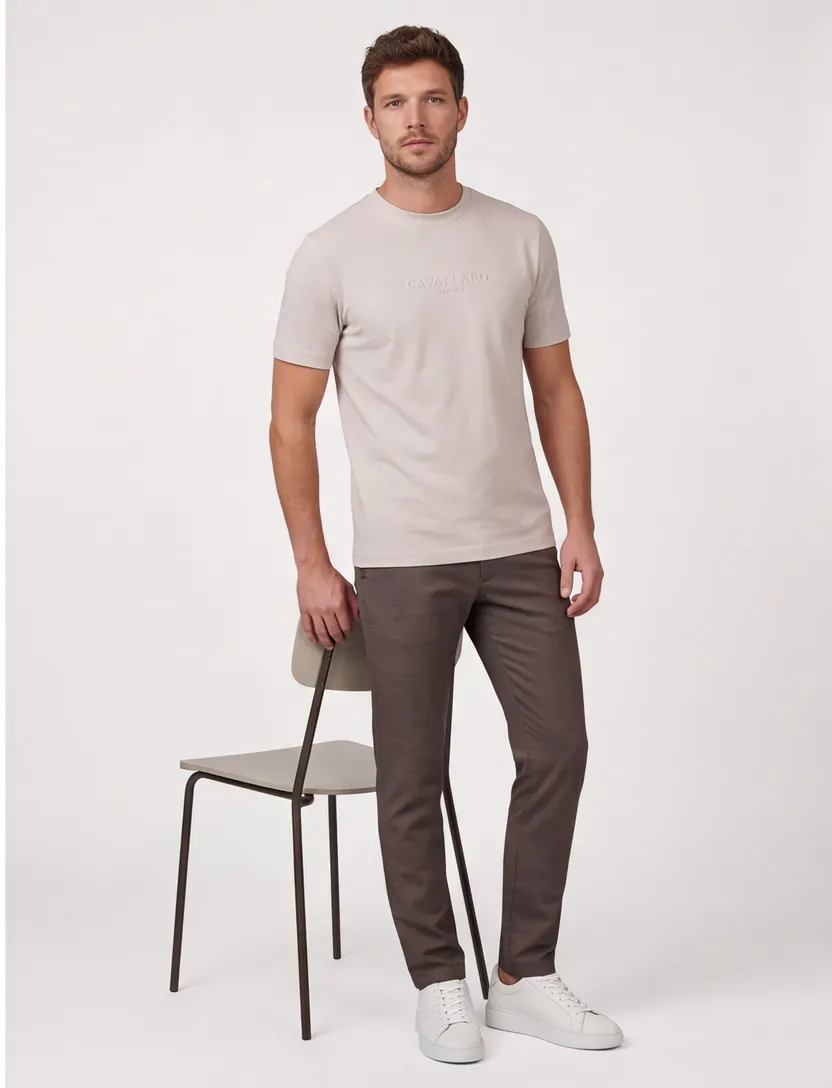 katoenen t-shirt Cavallaro Bruno beige effen slim fit