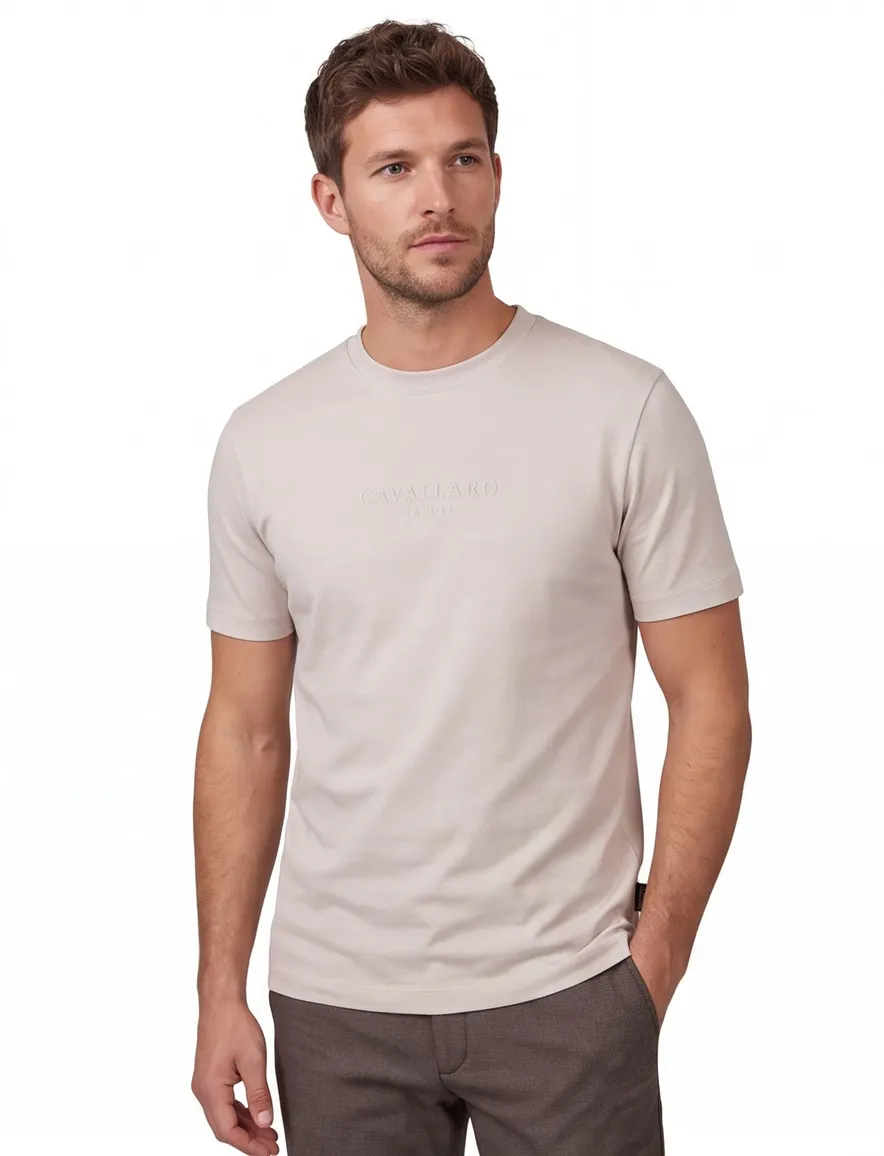 Cavallaro Bruno t-shirt beige effen slim fit katoen
