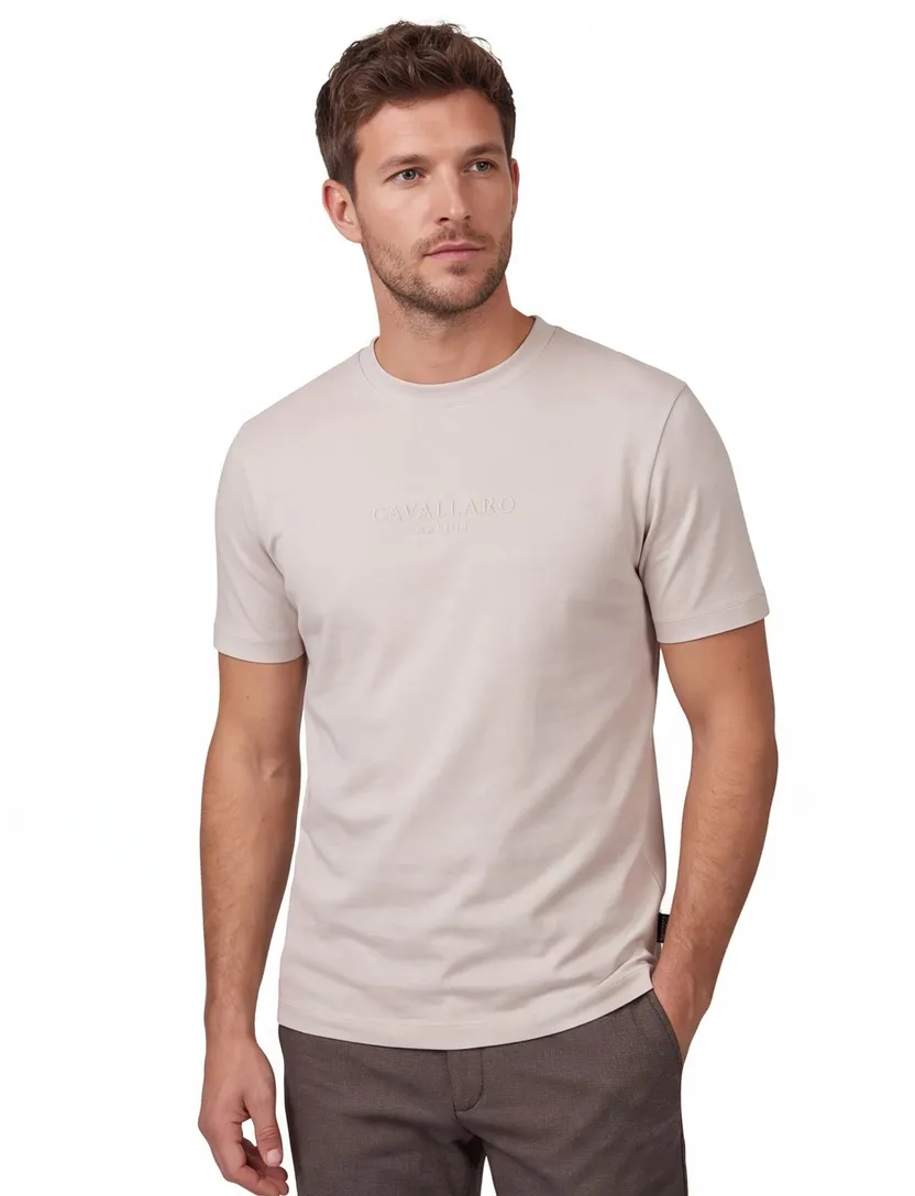 katoenen t-shirt Cavallaro Bruno beige effen slim fit