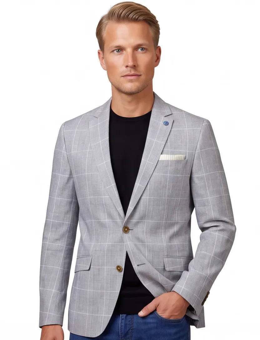 Scotland Blue Grou jacket drop 7,5 colbert grijs linnen geruit