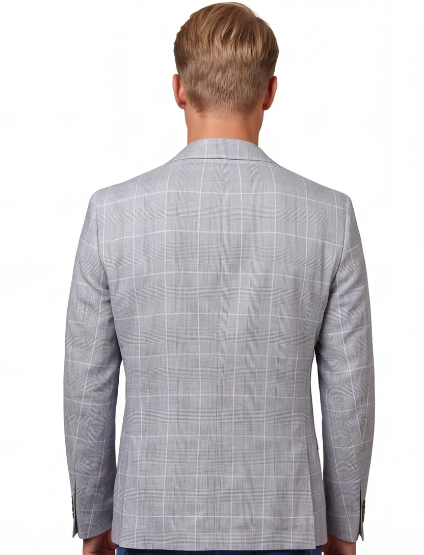 Scotland Blue Grou jacket drop 7,5 colbert grijs linnen geruit
