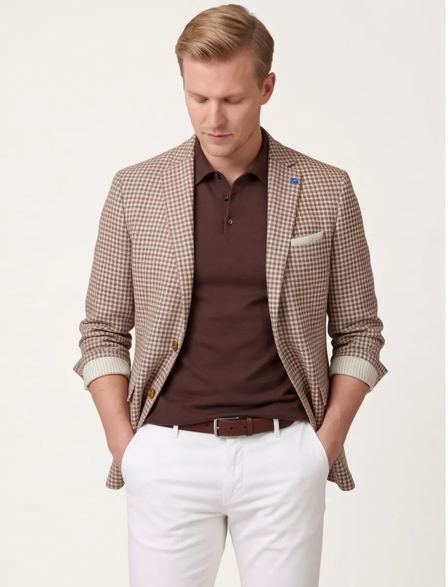 Scotland Blue Grou jacket drop 7,5 camel wit geruit