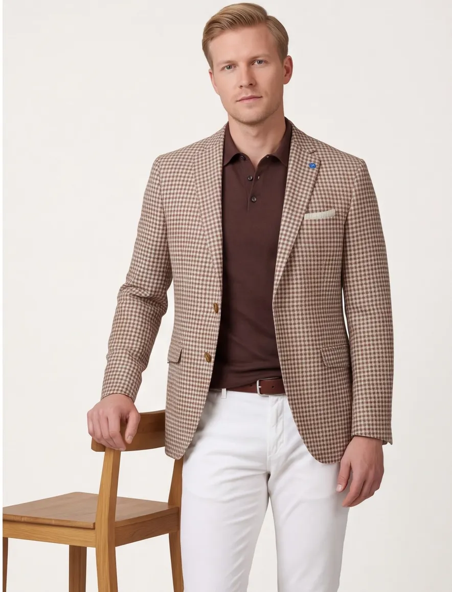 Scotland Blue Grou jacket drop 7,5 camel wit geruit