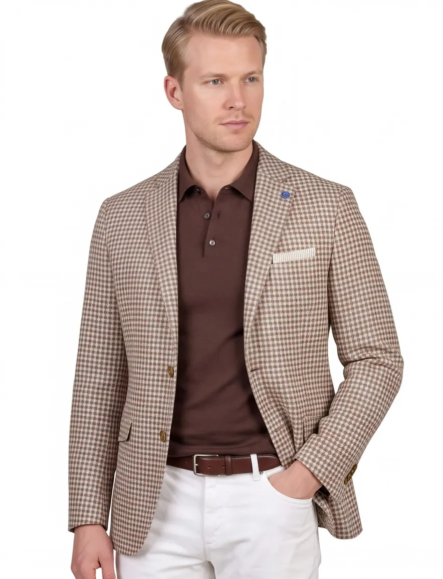 Scotland Blue Grou jacket drop 7,5 camel wit geruit