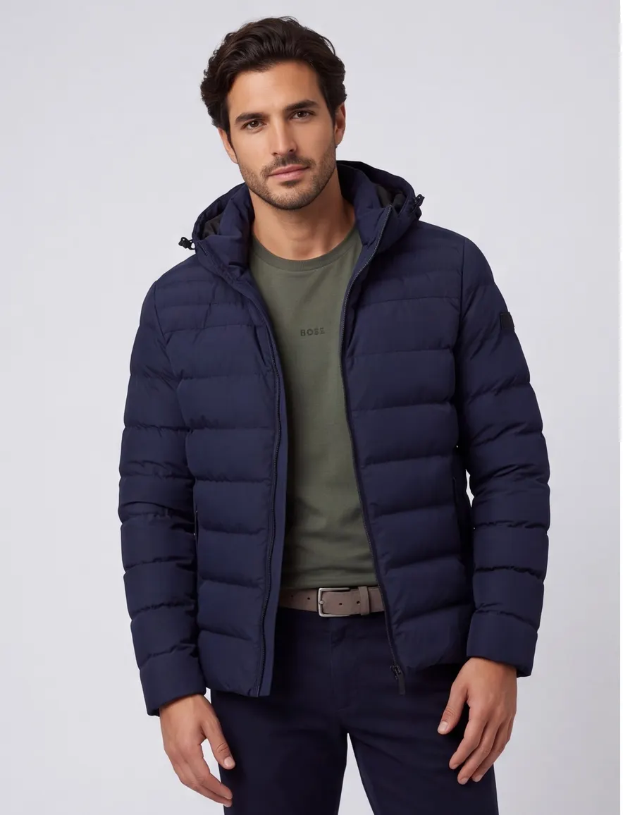 Pierre Cardin winterjas navy gewatteerd capuchon effen