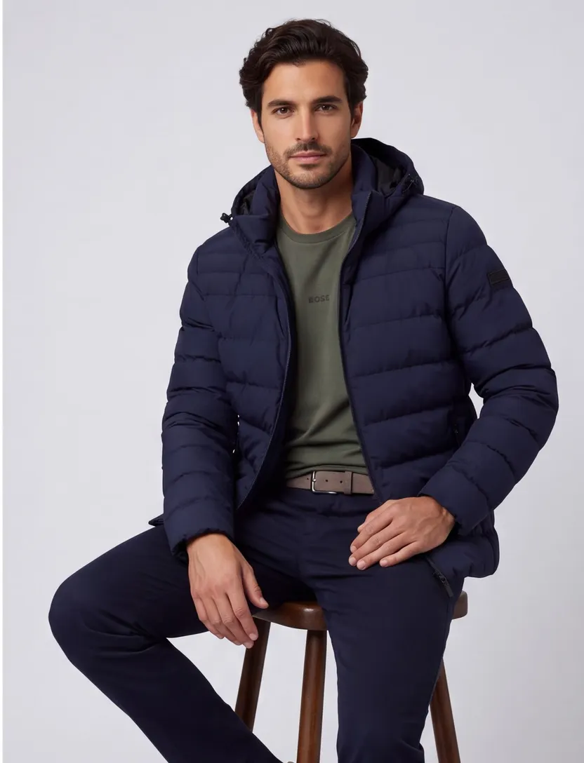 Pierre Cardin winterjas navy gewatteerd capuchon polyamide