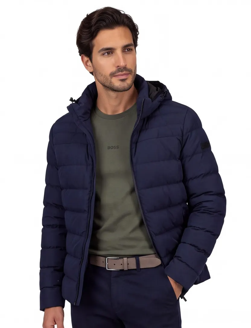 Pierre Cardin winterjas navy gewatteerd capuchon polyamide