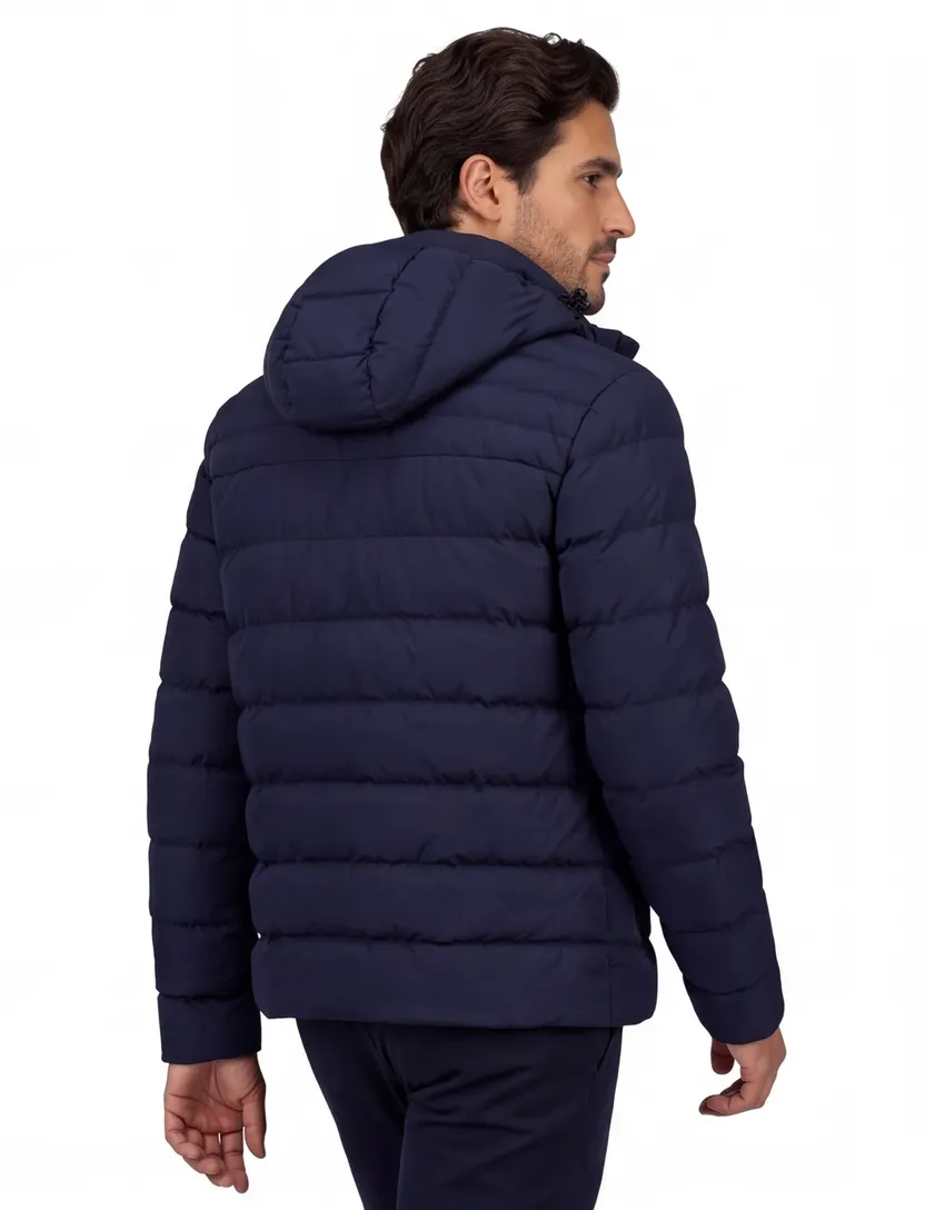 Pierre Cardin winterjas navy gewatteerd capuchon polyamide