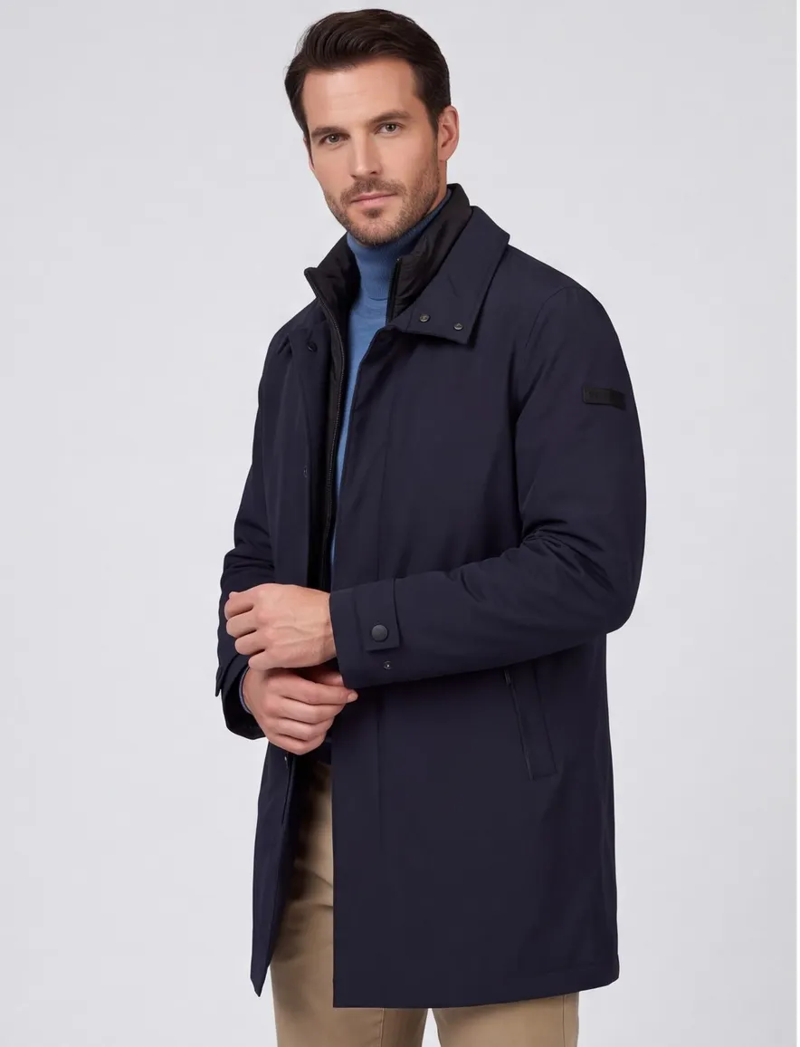 Pierre Cardin Winterjas navy Modern Fit hoge hals