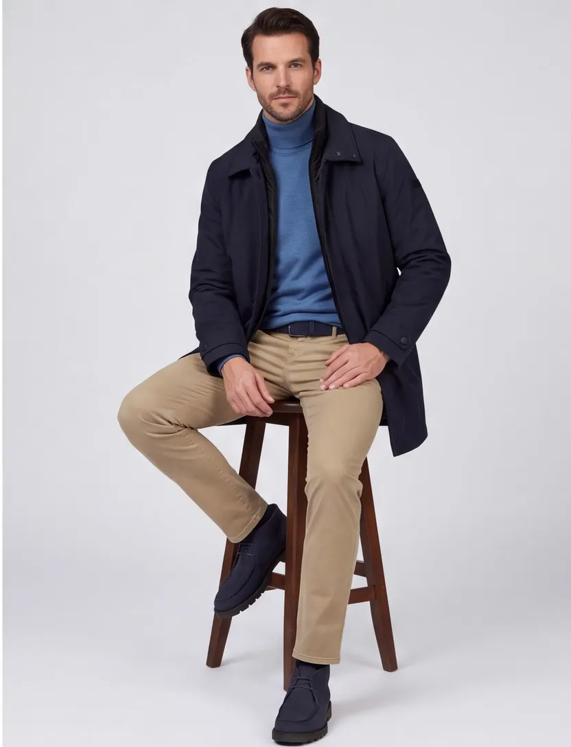 Pierre Cardin Winterjas navy Modern Fit hoge hals modern fit