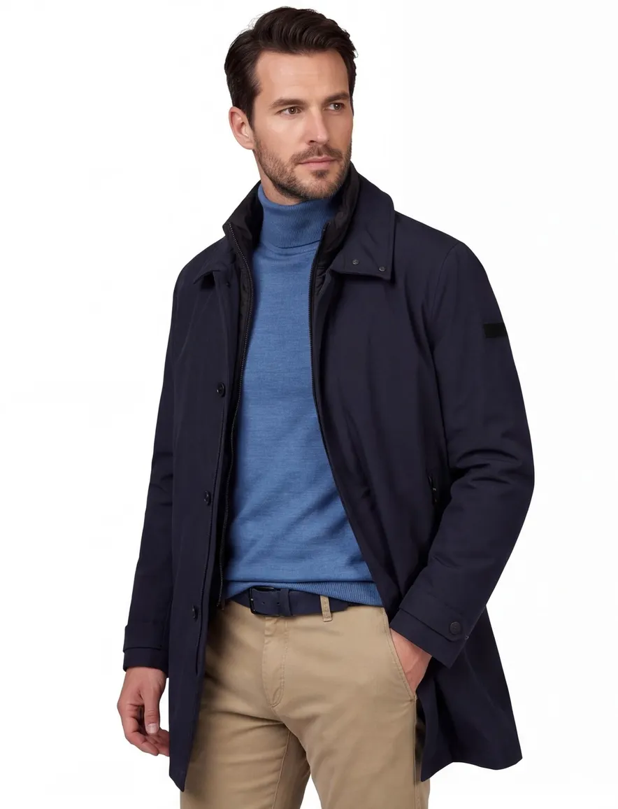 Pierre Cardin Winterjas navy Modern Fit hoge hals