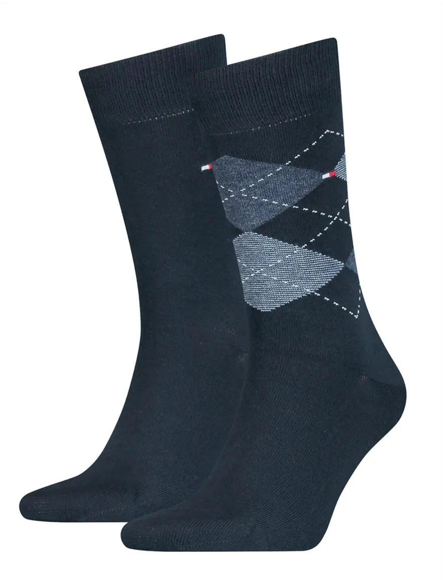 Tommy Hilfiger sokken 2-pack dark navy geruit