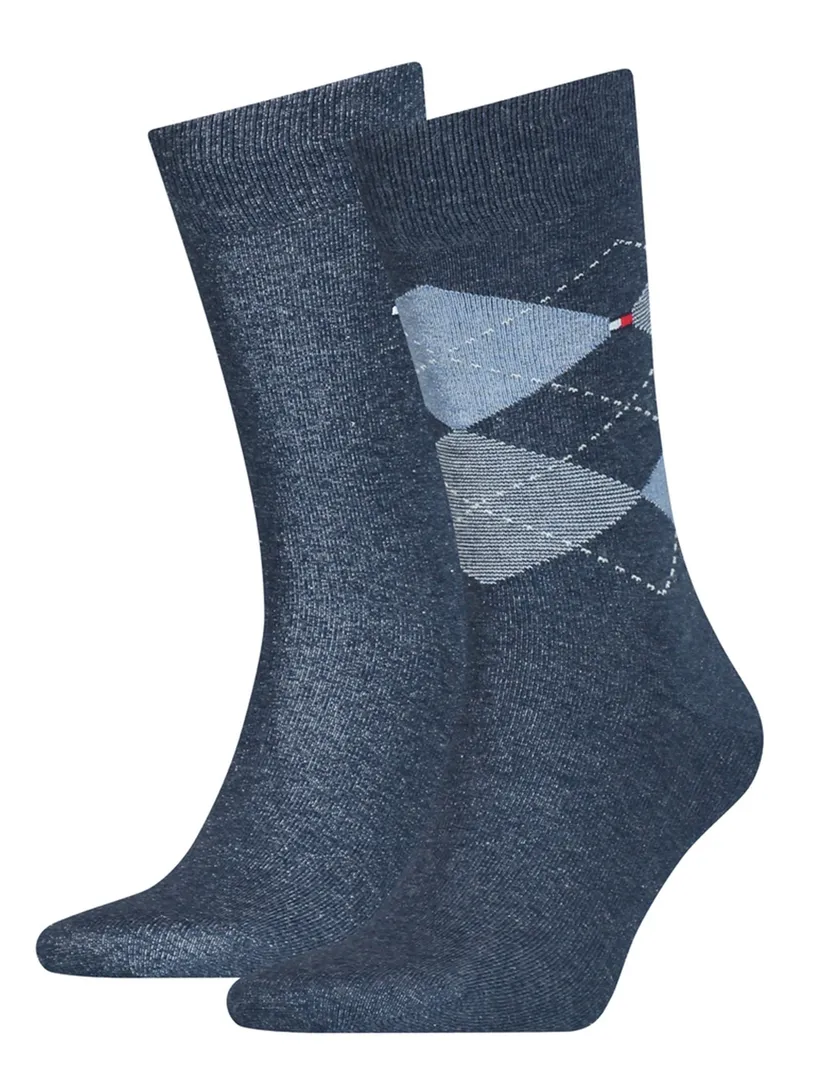 Tommy Hilfiger geruite sokken 2-pack jeans blauw