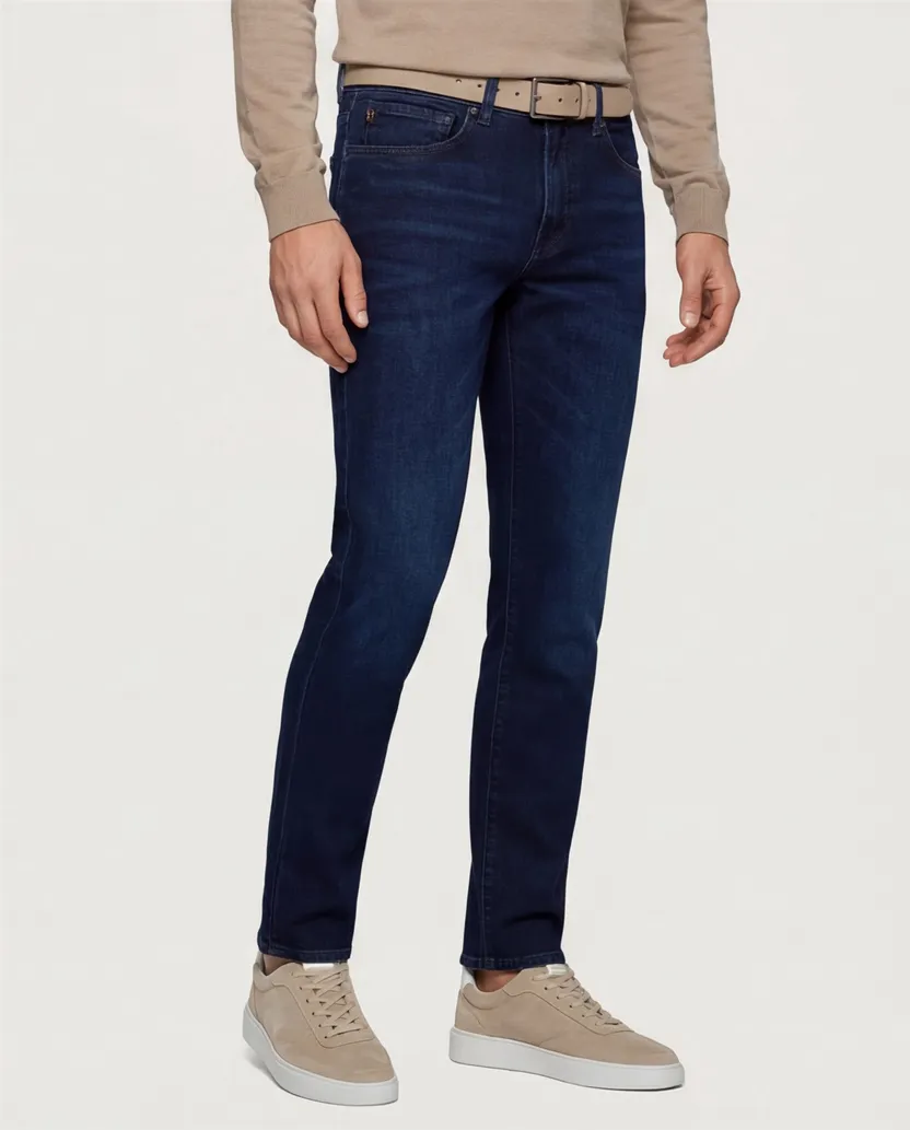 denim Boss orange jeans 5 pocket blauw effen