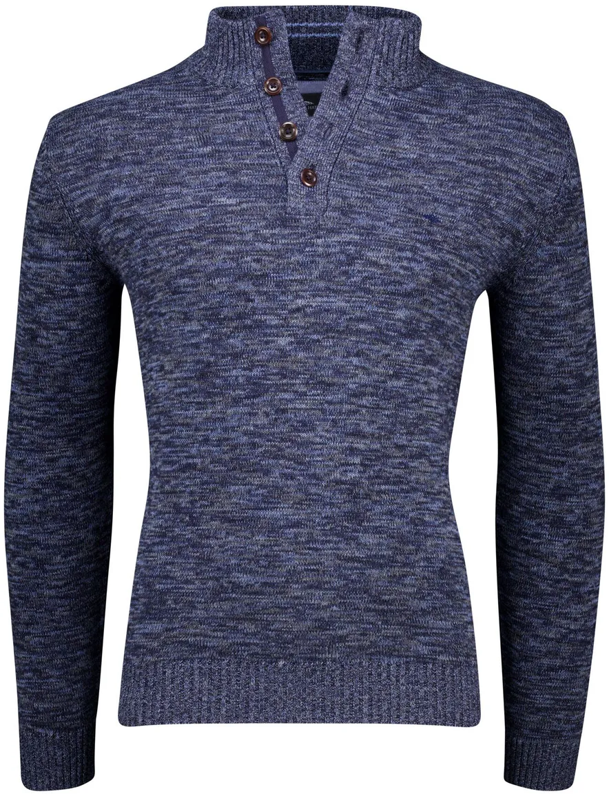 Fynch Hatton Buttoned Troyer trui navy knitted