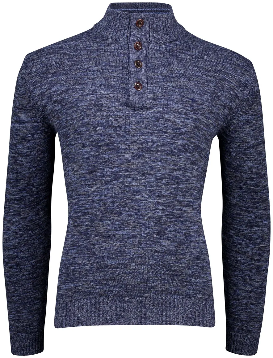 Fynch Hatton Buttoned Troyer trui navy knitted