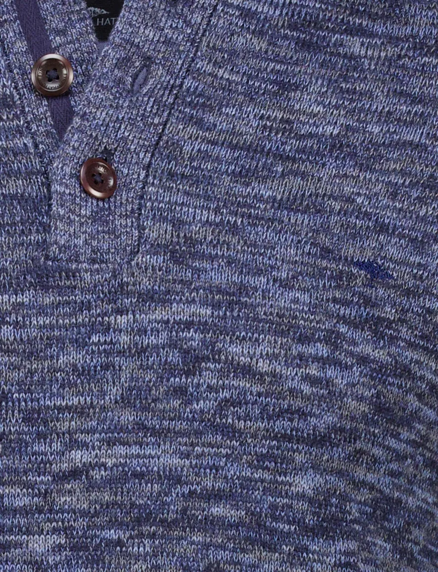 Fynch Hatton Buttoned Troyer trui navy knitted