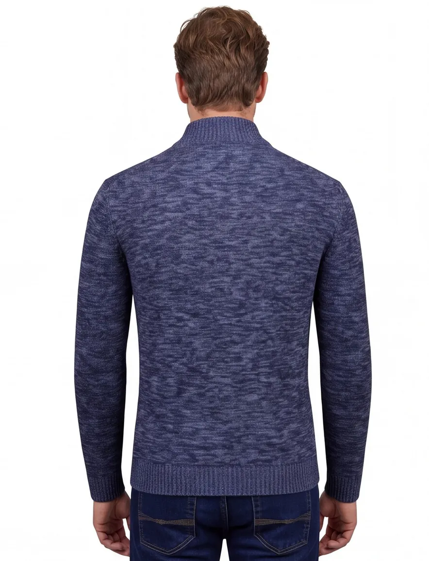 Fynch Hatton Buttoned Troyer trui navy knitted