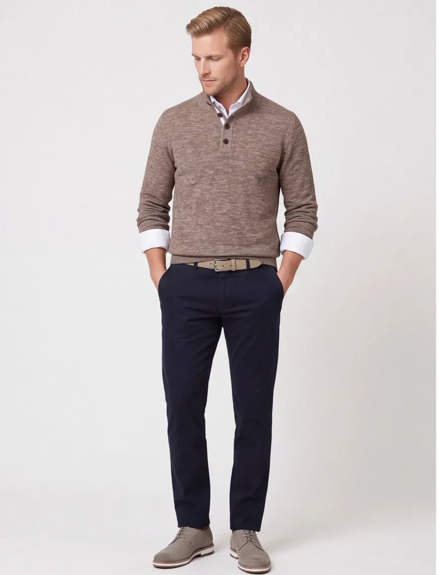 Fynch Hatton Buttoned Troyer trui bruin knitted