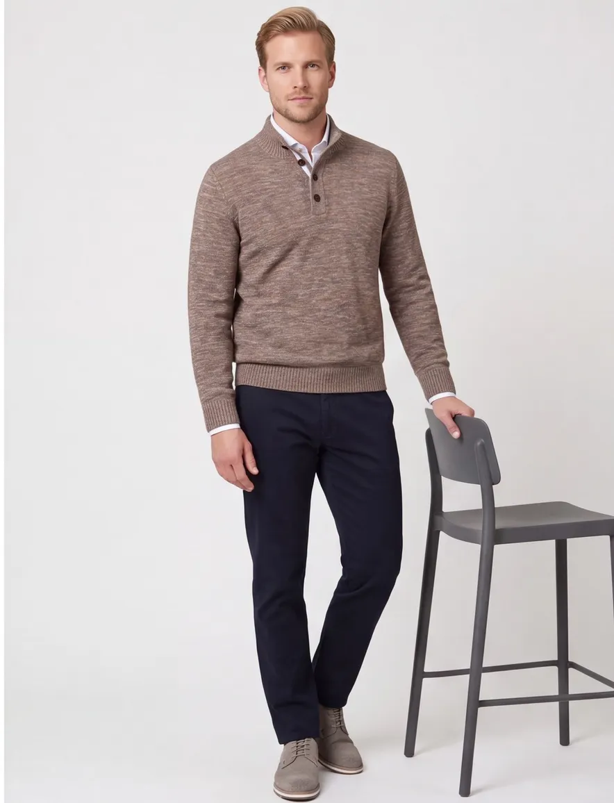 Fynch Hatton Buttoned Troyer trui bruin knitted