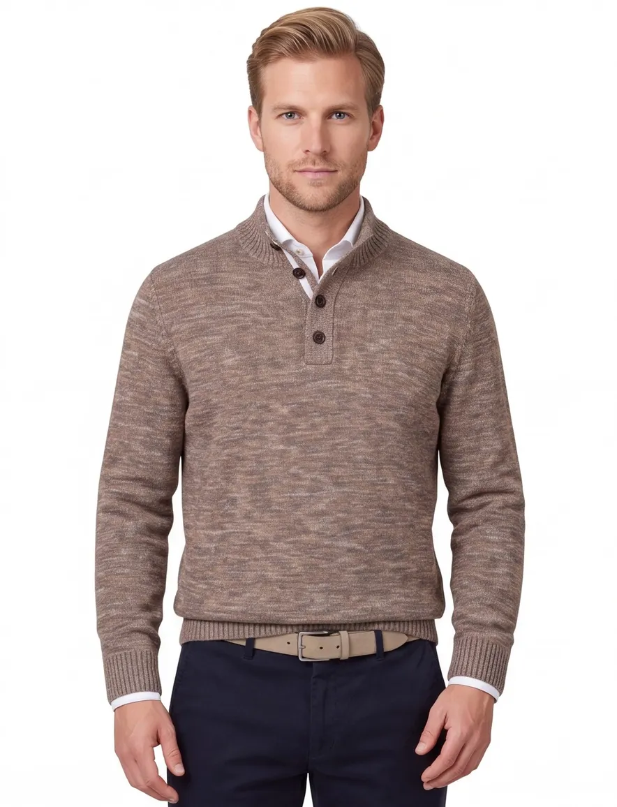 Fynch Hatton Buttoned Troyer trui bruin knitted