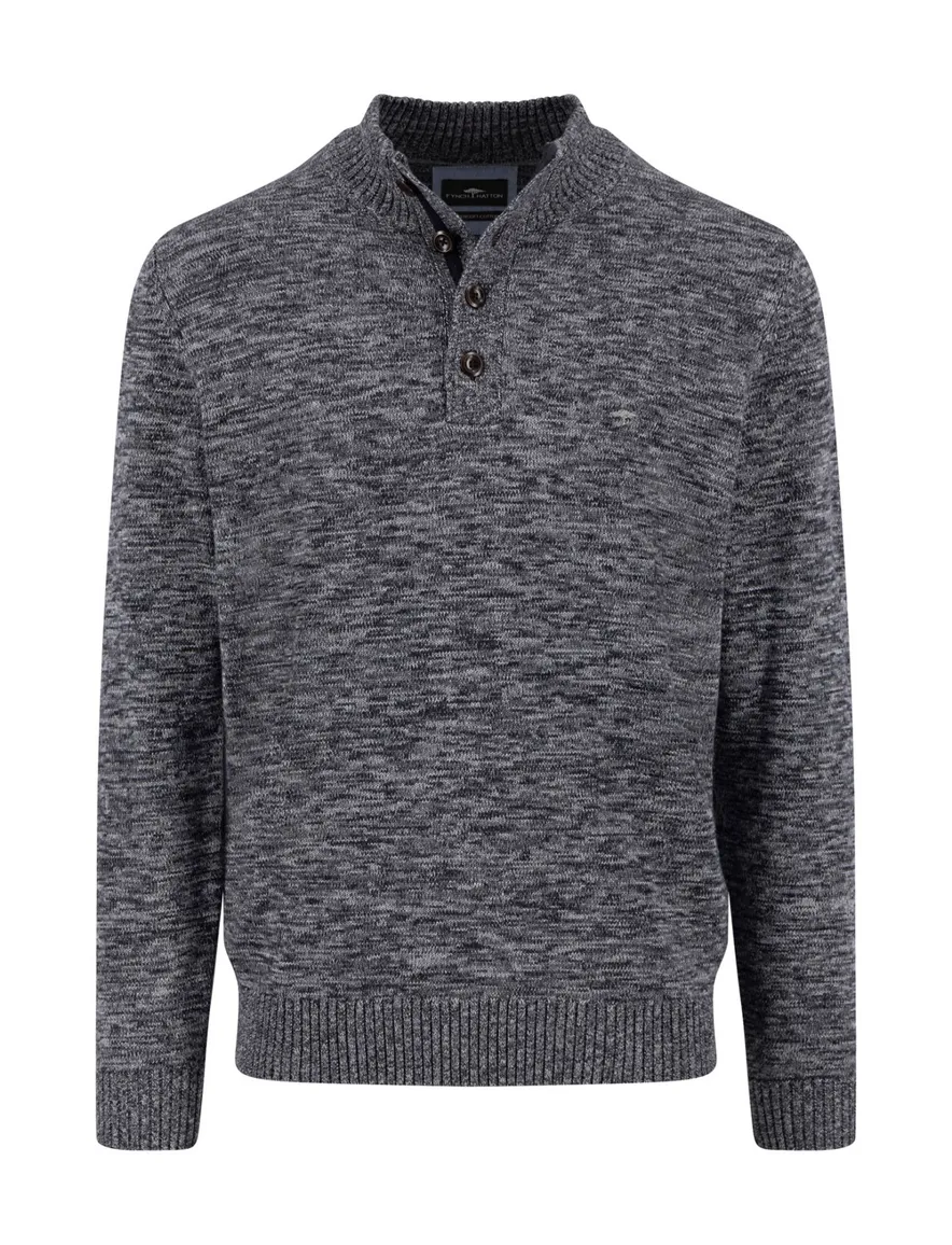Fynch Hatton Buttoned Troyer trui grijs knitted