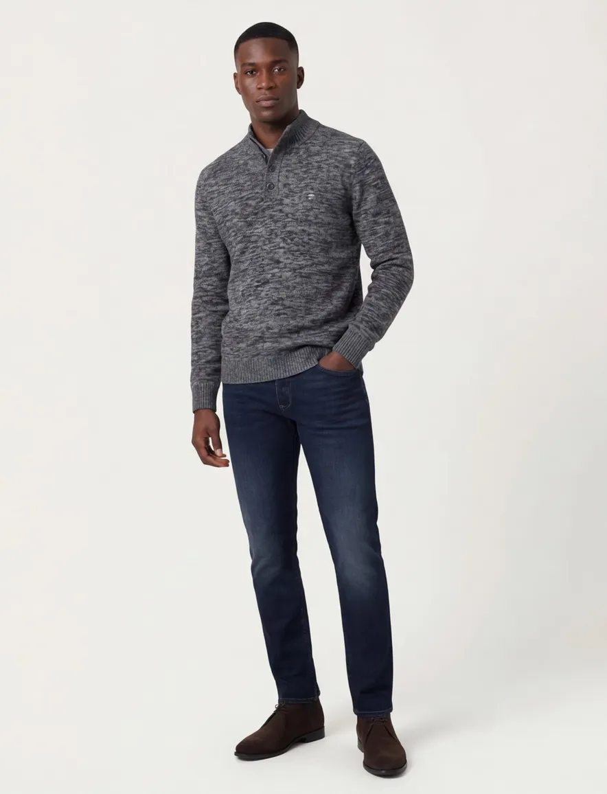 Fynch Hatton Buttoned Troyer trui grijs knitted