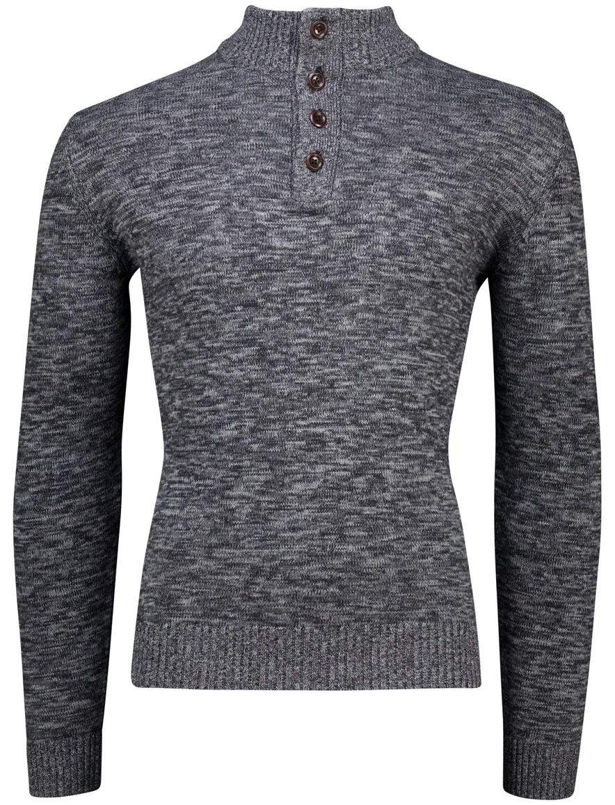Fynch Hatton Buttoned Troyer trui grijs gemeleerd