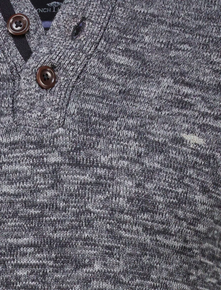 Fynch Hatton Buttoned Troyer trui grijs knitted