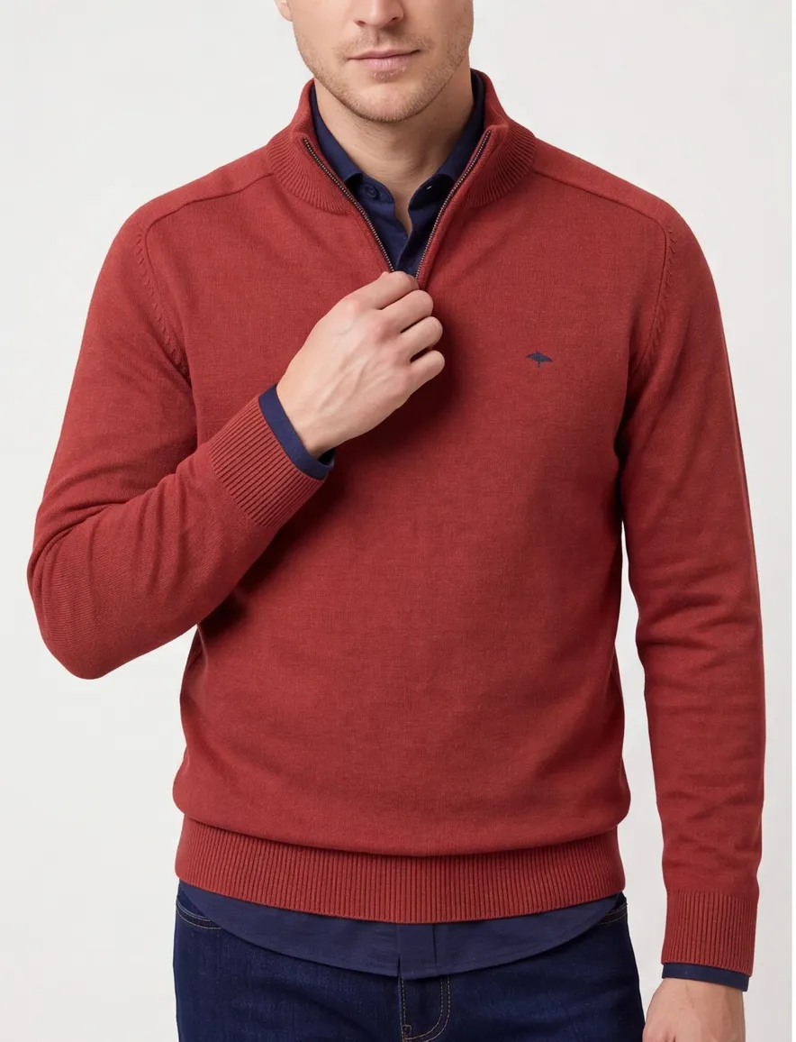 Fynch Hatton Troyer-zip rood katoen effen