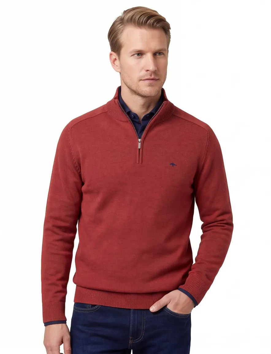 Fynch Hatton Troyer-zip rood katoen effen