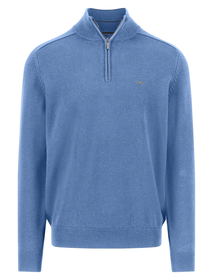 Fynch Hatton Troyer-zip blauw katoen effen