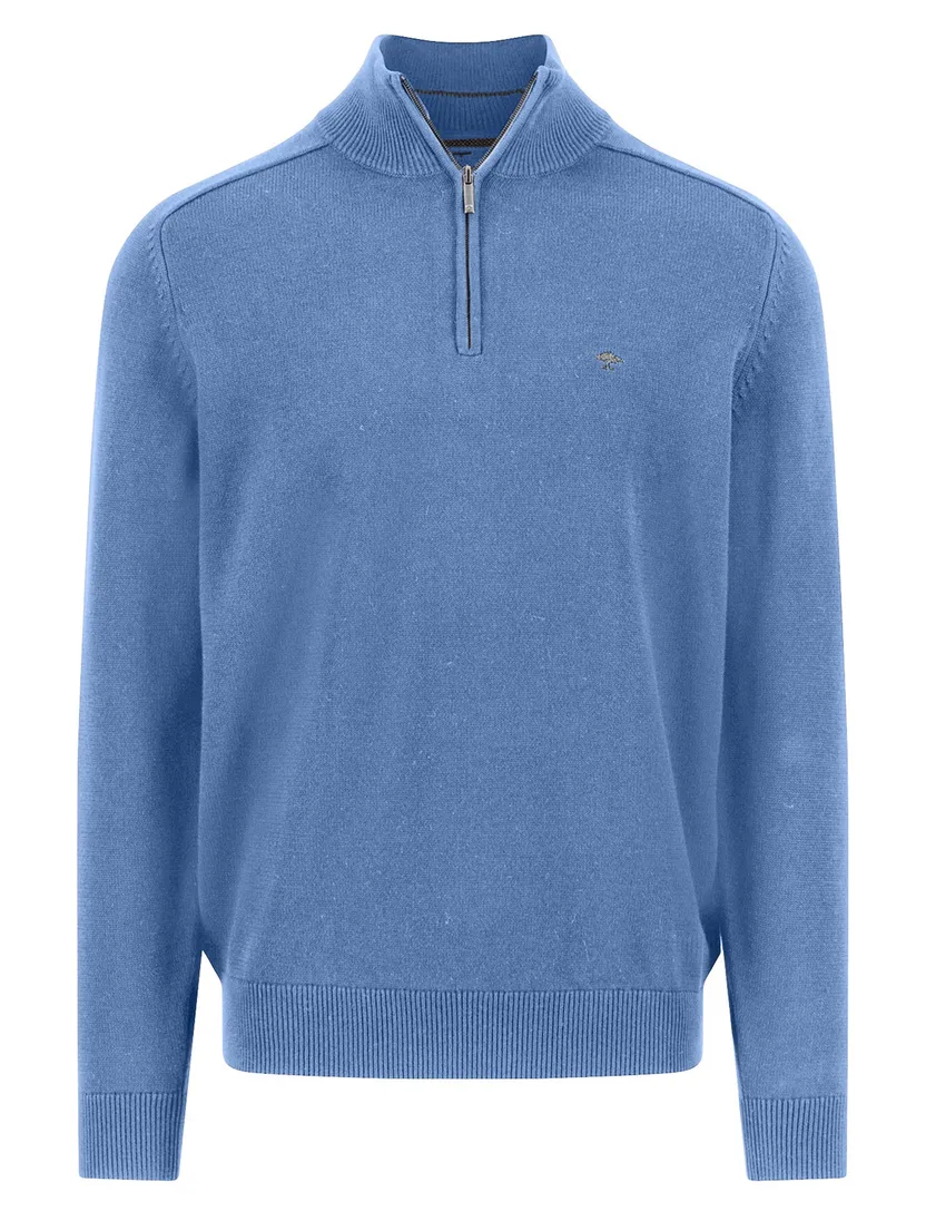 Fynch Hatton Troyer-zip blauw katoen gebreid