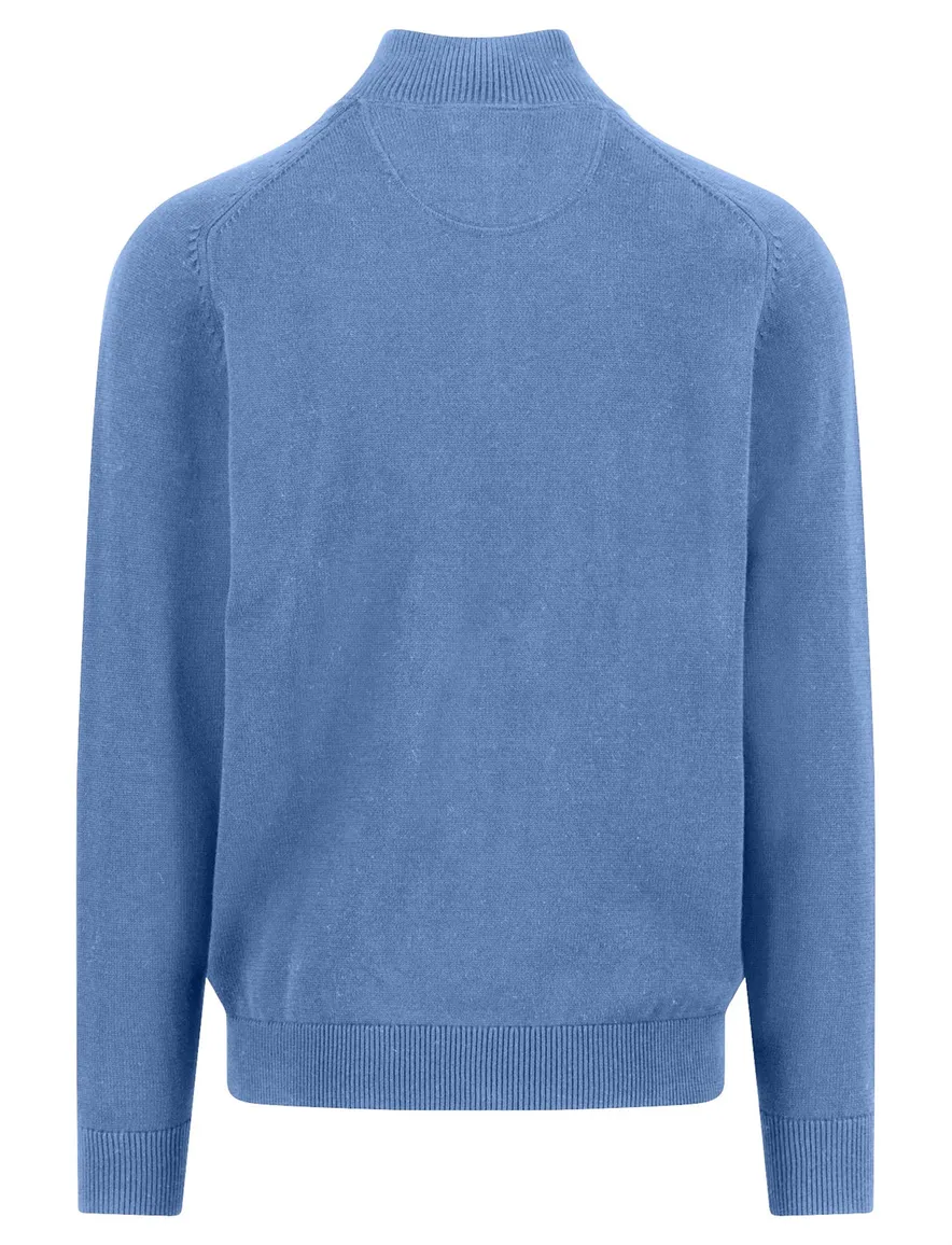 Fynch Hatton Troyer-zip blauw katoen effen