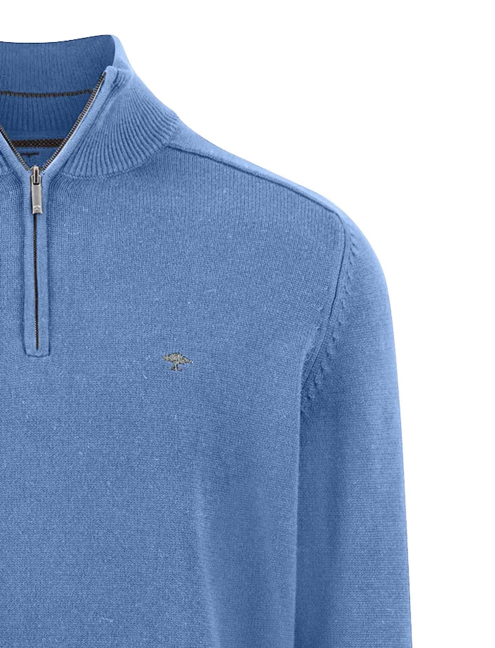 Fynch Hatton Troyer-zip blauw katoen gebreid