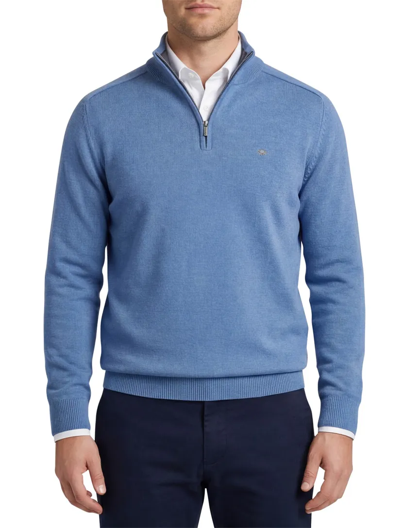 Fynch Hatton Troyer-zip blauw katoen gebreid