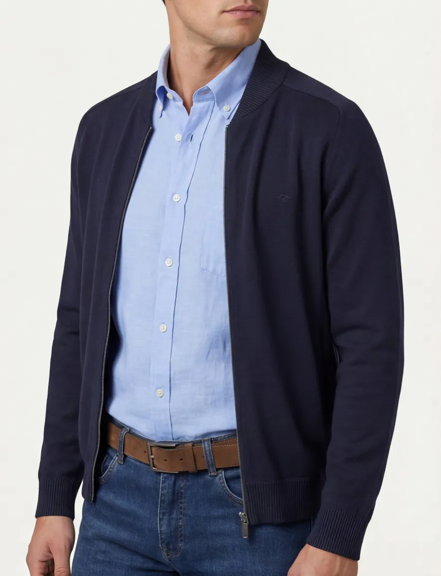 Fynch Hatton vest navy katoen gebreid