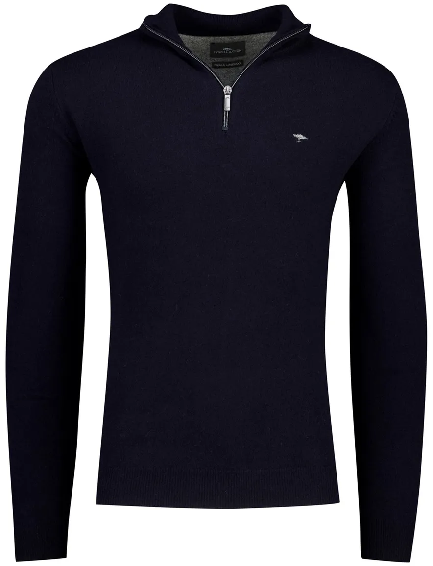 Fynch Hatton Half Zip navy 100% lamswol