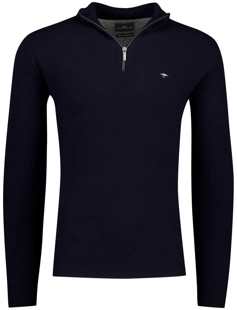 Fynch Hatton Half Zip navy lamswol gebreid