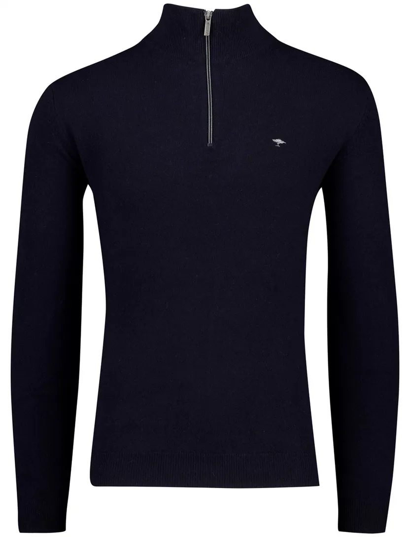 Fynch Hatton Half Zip navy lamswol gebreid
