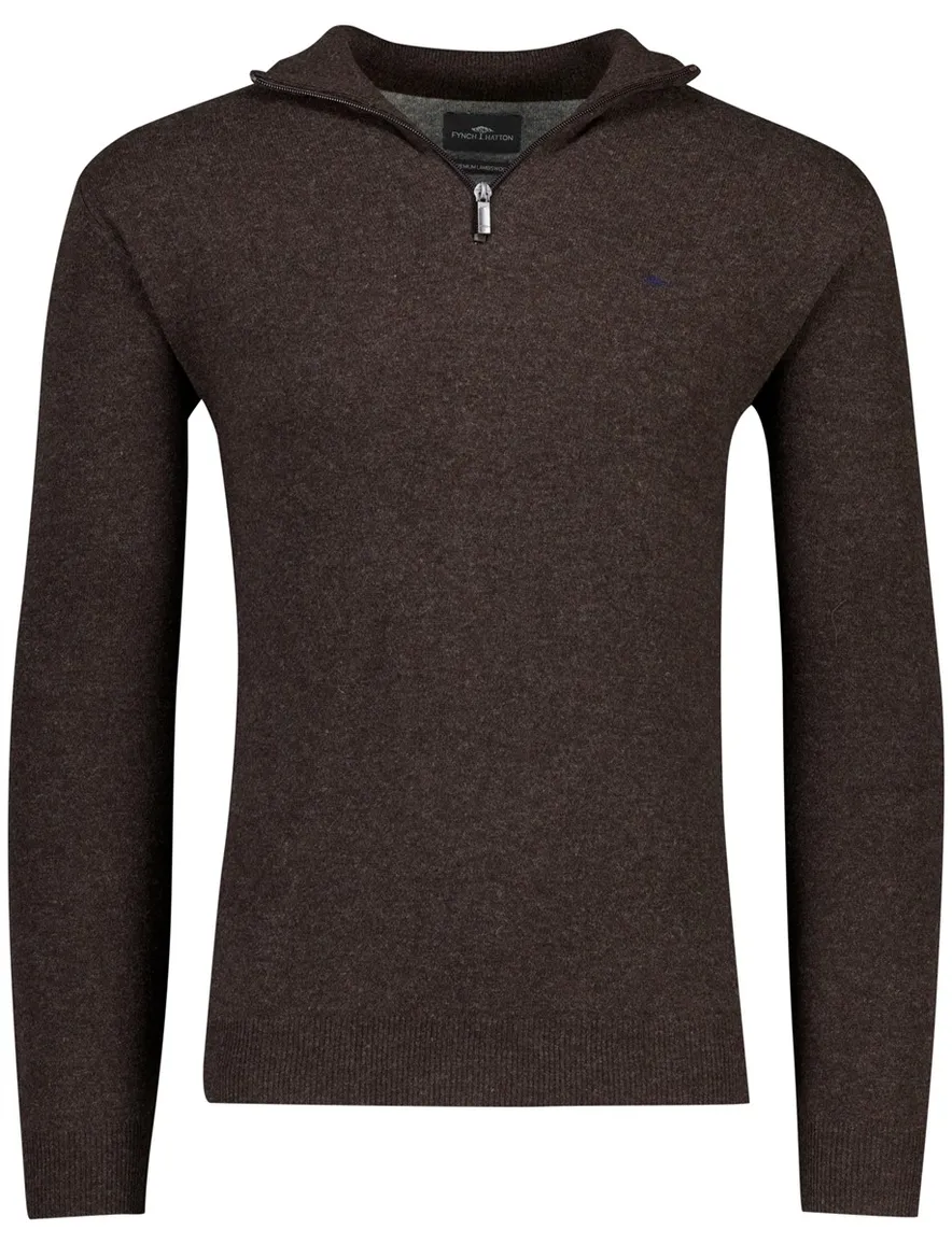 Flynch Hatton Trui Half zip bruin 100% lamswol