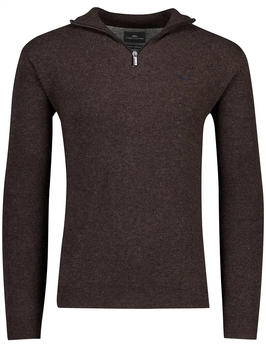 Flynch Hatton Trui Half zip bruin 100% lamswol