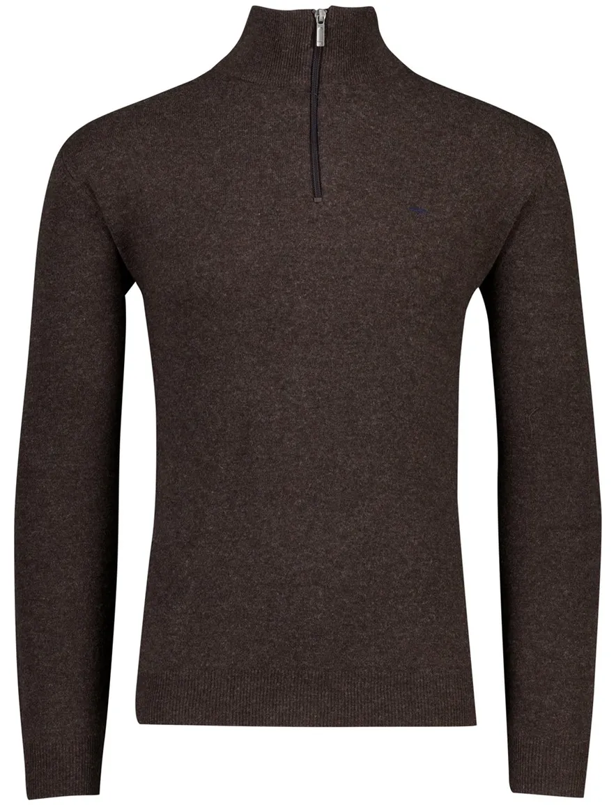 Flynch Hatton Trui Half zip bruin 100% lamswol