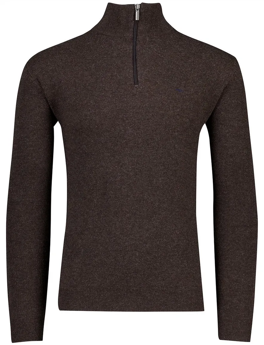 Flynch Hatton Trui Half zip bruin 100% lamswol