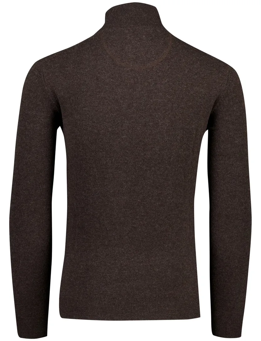 Flynch Hatton Trui Half zip bruin lamswol gemêleerd